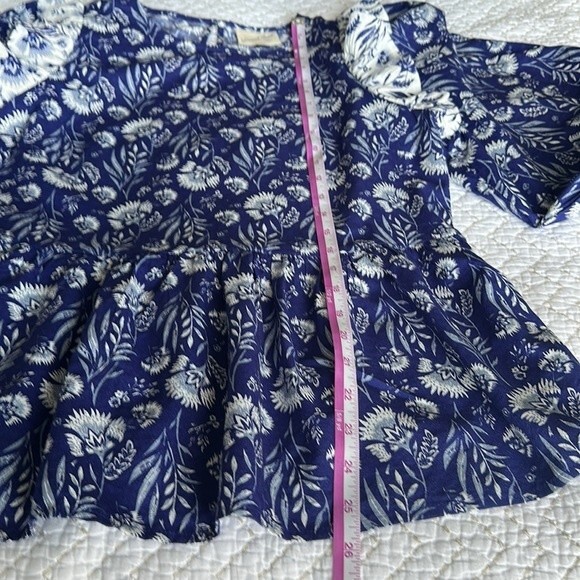 Universal Thread Blue Floral Print Puff 3/4 Sleeve Ruffle Top Blouse Size Small - Picture 14 of 16